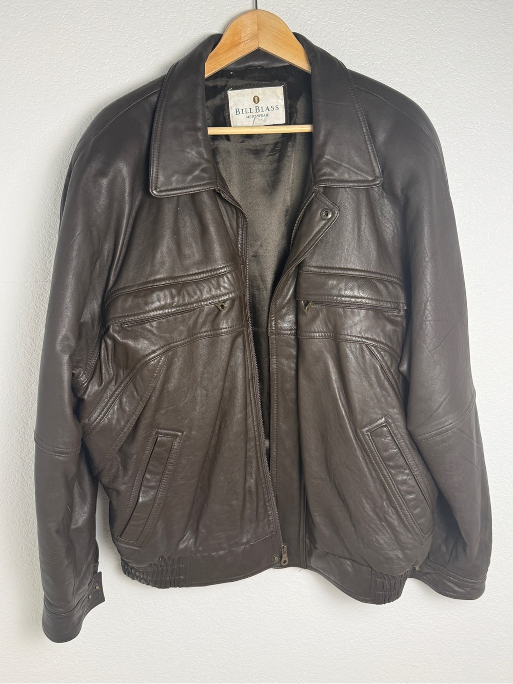 Vintage Bill Blass Brown Genuine Leather Bomber Jacket Men’s XL 90’s